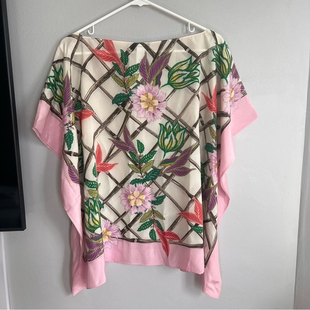 NWT‎ Talbots Silk BAMBOO FLORAL PONCHO Scarf Blouse L/XL - Picture 2 of 7